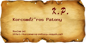 Korcsmáros Patony névjegykártya